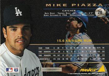 1994 Pinnacle #28 Mike Piazza Back