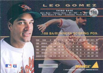 1994 Pinnacle #180 Leo Gomez Back