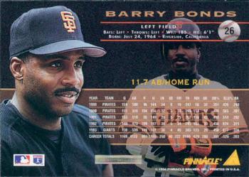 1994 Pinnacle #26 Barry Bonds Back