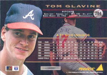 1994 Pinnacle #284 Tom Glavine Back