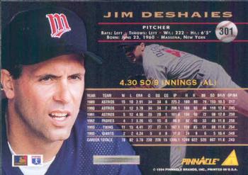 1994 Pinnacle #301 Jim Deshaies Back