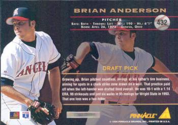 1994 Pinnacle #432 Brian Anderson Back