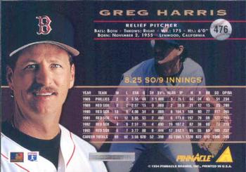 1994 Pinnacle #476 Greg A. Harris Back