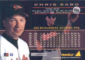 1994 Pinnacle #490 Chris Sabo Back