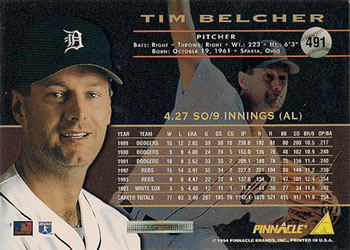 1994 Pinnacle #491 Tim Belcher Back