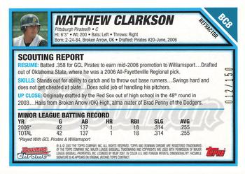 2007 Bowman - Chrome Prospects Blue Refractors #BC8 Matthew Clarkson Back