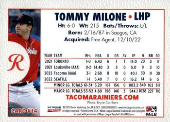 2023 Choice Tacoma Rainiers #14 Tommy Milone Back