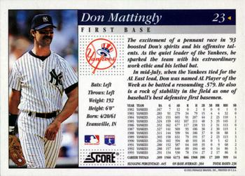 1994 Score #23 Don Mattingly Back