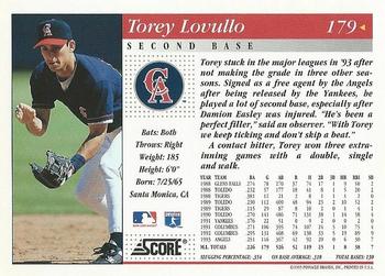 1994 Score #179 Torey Lovullo Back