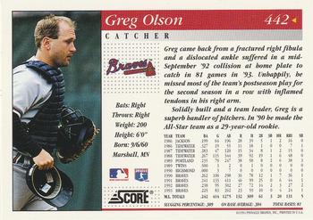 1994 Score #442 Greg Olson Back