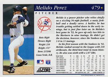 1994 Score #479 Melido Perez Back