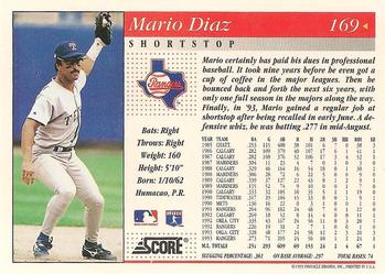 1994 Score #169 Mario Diaz Back