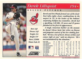1994 Score #194 Derek Lilliquist Back