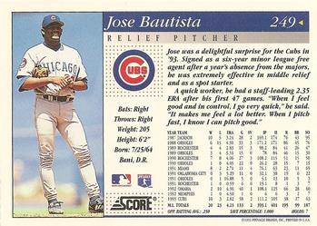 1994 Score #249 Jose Bautista Back