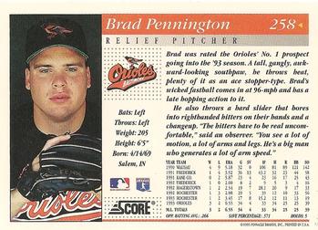 1994 Score #258 Brad Pennington Back