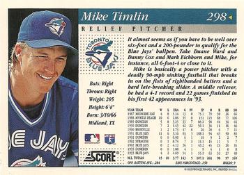 1994 Score #298 Mike Timlin Back