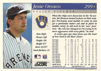 1994 Score #299 Jesse Orosco Back