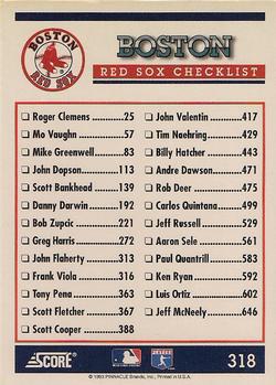 1994 Score #318 Boston Red Sox Back