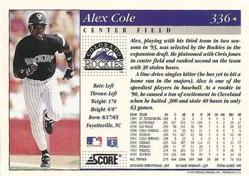 1994 Score #336 Alex Cole Back