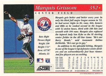 1994 Score #352 Marquis Grissom Back