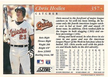 1994 Score #357 Chris Hoiles Back