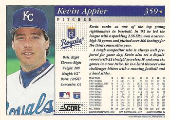 1994 Score #359 Kevin Appier Back