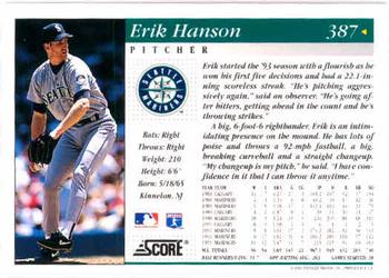 1994 Score #387 Erik Hanson Back