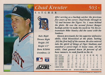 1994 Score #503 Chad Kreuter Back