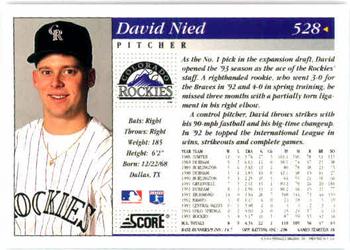 1994 Score #528 David Nied Back