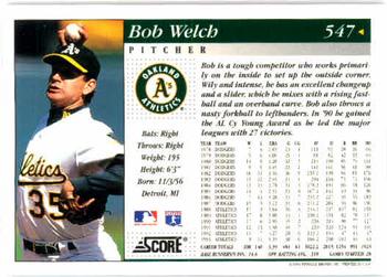 1994 Score #547 Bob Welch Back