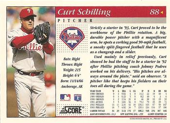 1994 Score #88 Curt Schilling Back