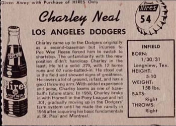 1958 Hires Root Beer #54 Charley Neal Back