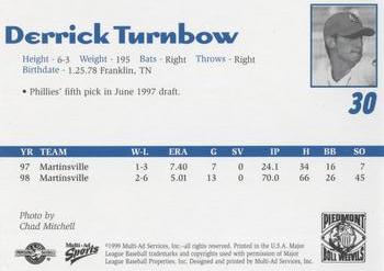 1999 Multi-Ad Piedmont Boll Weevils #NNO Derrick Turnbow Back