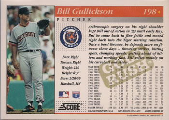 1994 Score - Gold Rush #198 Bill Gullickson Back