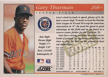 1994 Score - Gold Rush #268 Gary Thurman Back