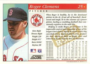 1994 Score - Gold Rush #25 Roger Clemens Back