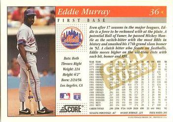 1994 Score - Gold Rush #36 Eddie Murray Back