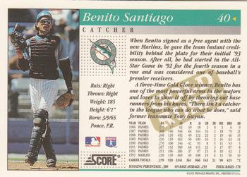 1994 Score - Gold Rush #40 Benito Santiago Back