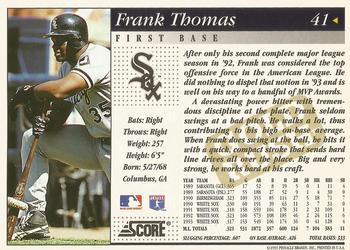 1994 Score - Gold Rush #41 Frank Thomas Back