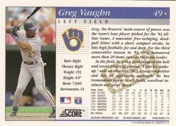 1994 Score - Gold Rush #49 Greg Vaughn Back