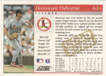 1994 Score - Gold Rush #63 Donovan Osborne Back