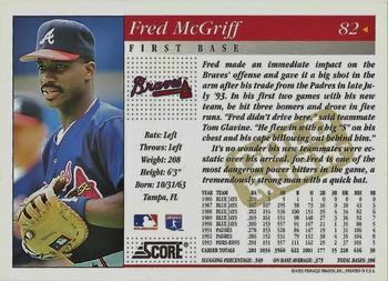 1994 Score - Gold Rush #82 Fred McGriff Back