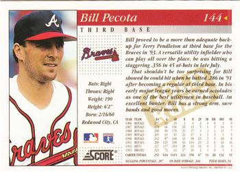 1994 Score - Gold Rush #144 Bill Pecota Back