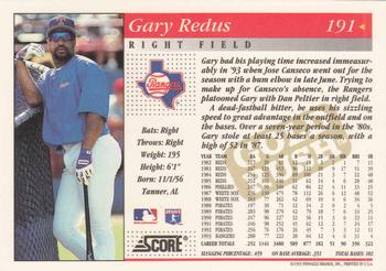 1994 Score - Gold Rush #191 Gary Redus Back