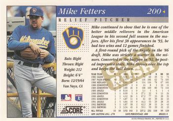1994 Score - Gold Rush #200 Mike Fetters Back