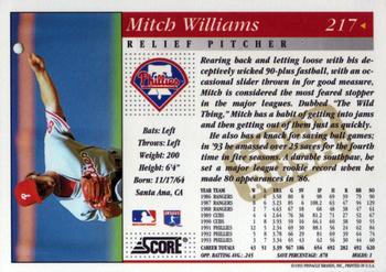 1994 Score - Gold Rush #217 Mitch Williams Back