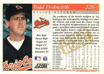 1994 Score - Gold Rush #226 Todd Frohwirth Back