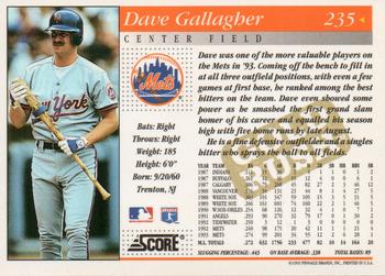1994 Score - Gold Rush #235 Dave Gallagher Back