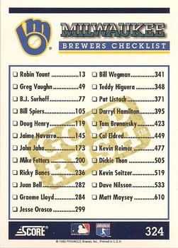 1994 Score - Gold Rush #324 Milwaukee Brewers Back