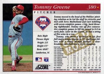 1994 Score - Gold Rush #380 Tommy Greene Back